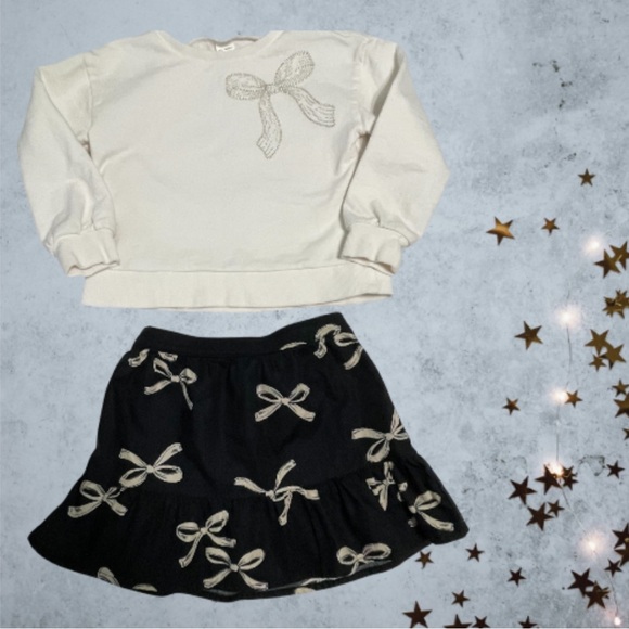 Carter’s Girls  White and Black Bow-Patterned Skirt and Sweatshirt Set - Picture 2 of 12
